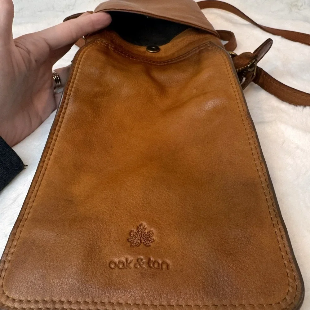 Oak & Tan Super Soft Brown Leather Crossbody Bag Small Phone Purse Wallet